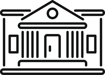Line drawing of a courthouse building with columns representing justice