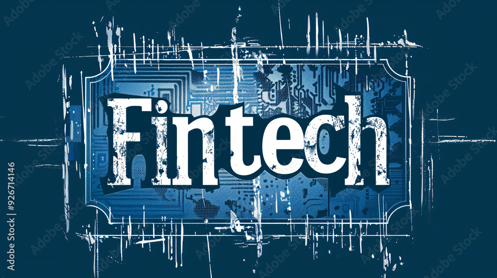 Aufkleber visual depiction of the intersection of finance and technology featuring the term fintech encircled 