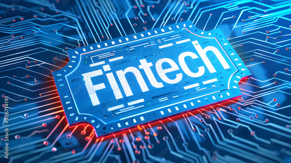 Aufkleber blue circuit board with a fintech cpu symbolizing the convergence of finance and technology