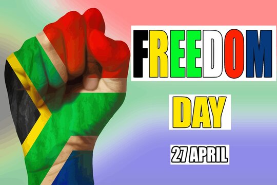 27 April South Africa freedom day logo with a fist. Graphics illustration of the 2022 logo of ceremonial National day. Logo with African Traditional Colors and Design. for poster, background