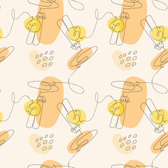 Minimalistic pattern on white background. Pattern with mushroom in one line style