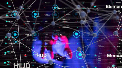 Neural network 3D illustration. Big data and cybersecurity