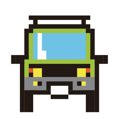 8ビットで描いた自動車のピクセルアート　乗用車、RV車のイラスト　アイコン　正面
