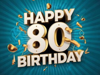 Happy 80th birthday with blue and gold accents
