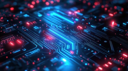 Obraz premium Abstract Futuristic Circuit Board with Blue and Red Lights