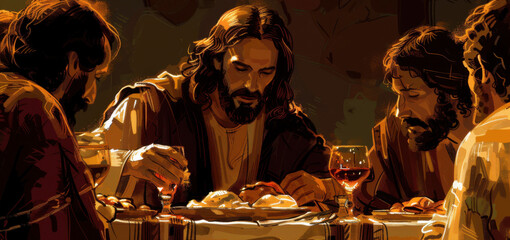 Last supper with Jesus and disciples