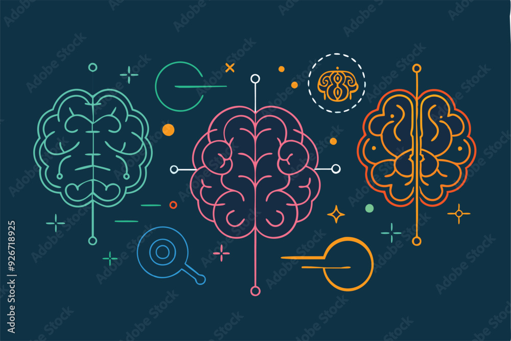 Wall mural Brain line illustration mind vector 