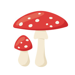 red poison mushroom amanita, toadstool  - vector illustration