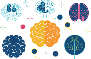 Brain line illustration mind vector 