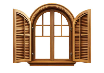 Obraz premium Open Wooden Window Frame with Arched Top