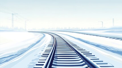 Fototapeta premium A Pair of Train Tracks Winding Through a Snowy Landscape