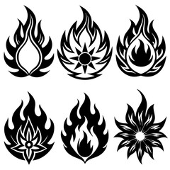 black 8 fire icon set vector illustration