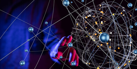 Global network. Blockchain. 3D illustration. Neural networks and artificial intelligence. Abstract