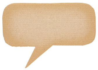 Blank cut out brown corrugated cardboard paper speech bubble of rectangular shape with copy space for text on transparent or white background
