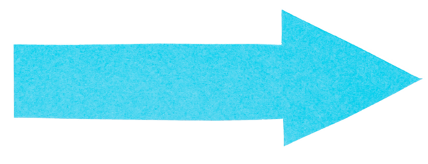 Light blue cut out paper cardboard arrow direction sign with texture and copy space for text on white or transparent background
