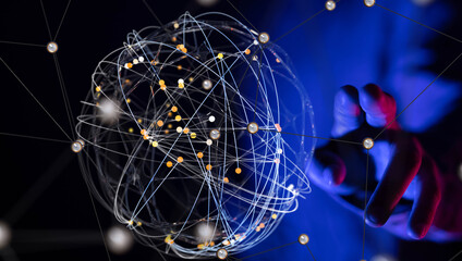 Global network. Blockchain. 3D illustration. Neural networks and artificial intelligence. Abstract
