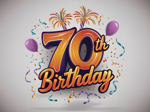 Stylish happy 70th birthday with colorful balloons