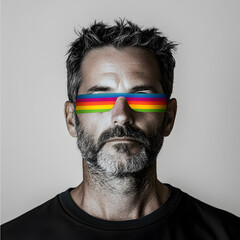 Fototapeta premium portrait of a middle aged man wearing rainbow glasses