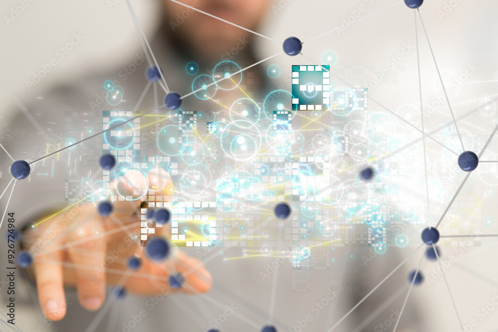 Aufkleber neural network 3d illustration. big data and cybersecurity