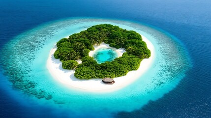 Fototapeta premium A lush tropical island with white sandy beaches and turquoise waters 