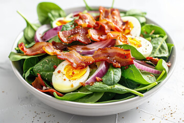 Spinach salad with eggs and bacon