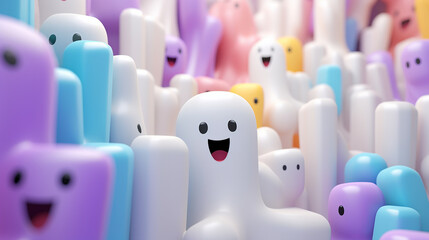 Obraz premium Cute and Spooky 3D Halloween Background with Copy Space - Generative AI