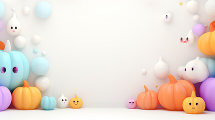 Obraz premium Cute and Spooky 3D Halloween Background with Copy Space - Generative AI