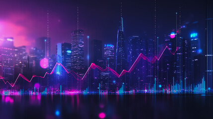Abstract with pastel colorful charts and graphs with statistics to analyze business potential and forecast future development of companies growth. with city skyline and modern building background

