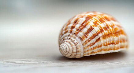 Fototapeta premium Beautiful conch shell resting on a clean surface with intricate patterns displayed