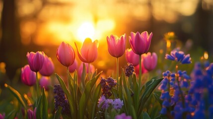 Sunset Tulips and Flowers