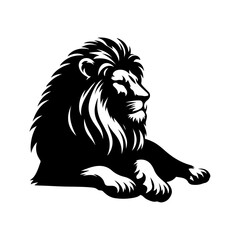Lion, vector black color silhouette solid white background