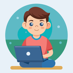 ek ladki laptop chalate hai vector illustration