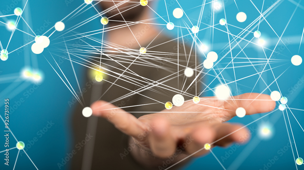 Poster touching global network and data customer connection