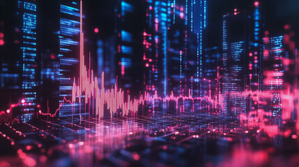 Obraz premium Abstract with pastel colorful charts and graphs with statistics to analyze business potential and forecast future development of companies growth. with city skyline and modern building background