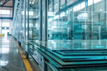 Fototapeta premium Stack of manufactured products of glasses in modern plant