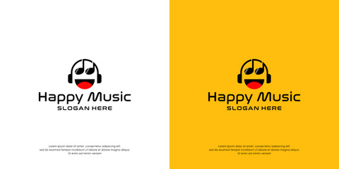 happy music logo design vector