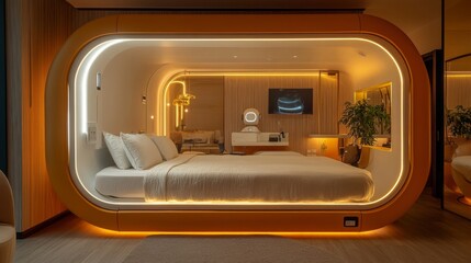 Futuristic Hotel with Smart Room Service: A hotel where room service is provided by robots and AI.