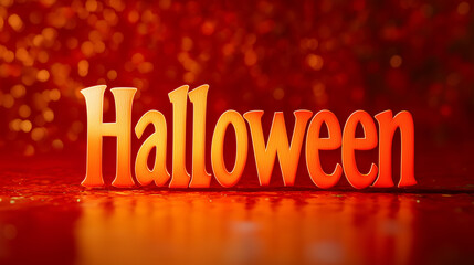 Glowing Halloween Text with Bokeh Lights on Red Background