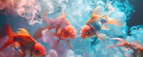 fish against the background of smoke and neon light.