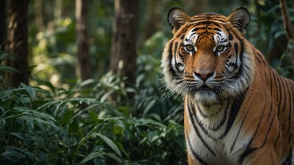 Fototapeta premium Wild Tiger Posing in Dense Tropical Forest