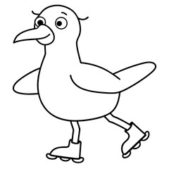 cartoon seagull skating on ice line art design