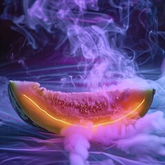 melon with smoke and neon light.