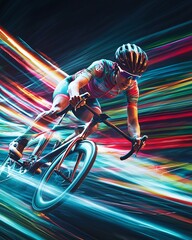 An energetic sports scene combined with the image of a person in motion, such as cycling or running, with plenty of space for text. High resolution 8K