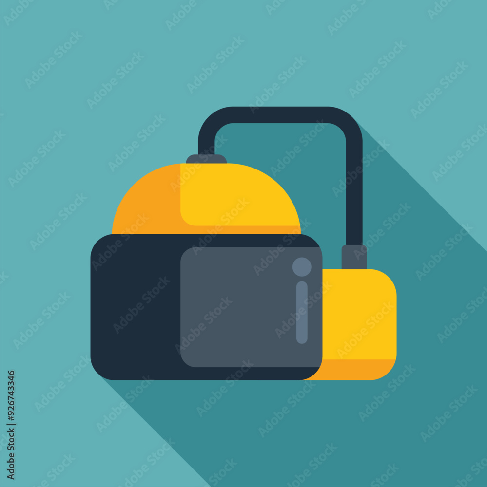 Poster virtual reality headset connecting to computer system icon in flat style with long shadow on a turqu