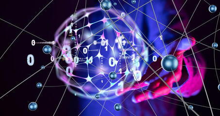 holding 3D rendering group of blue people