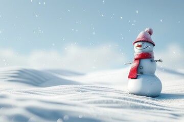 Snowman in the snow with a red hat and scarf, Ai Generated