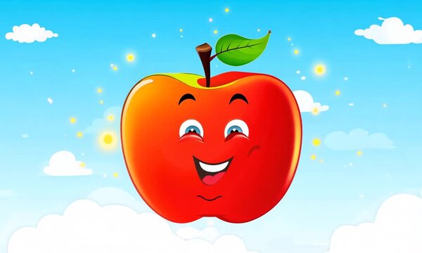 Cute smiling apple in cartoon style. Generative ai