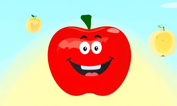Cute smiling apple in cartoon style. Generative ai