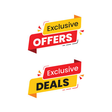 Vector exclusive offers and exclusive deal design-labels set design. Vector illustration for social media. Red yellow color combination sticker.