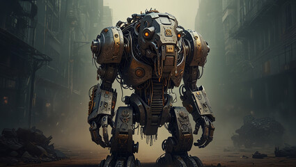 Naklejka premium robotic illustration of an elephant monster made of iron